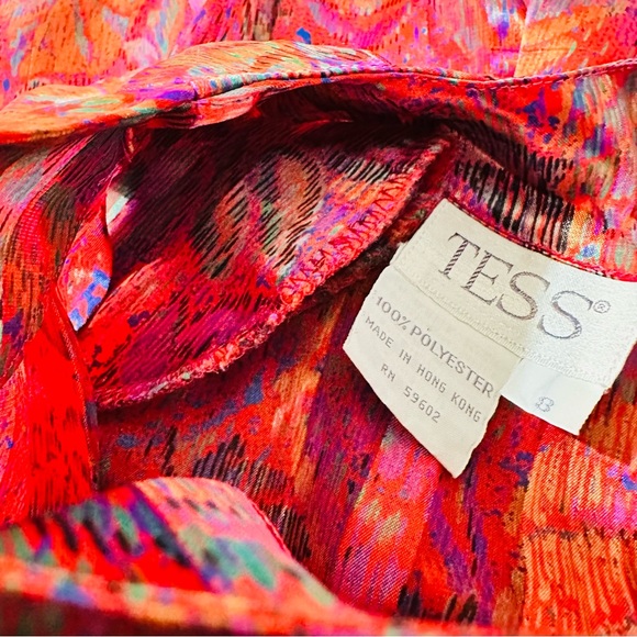Vintage TESS Abstract Print Blouse 80s Colorful Long Sleeve Button Back Top Sz 8 - Picture 7 of 12